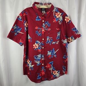 Star Wars Medium Button Down Hawaiian Shirt Burgundy Darth Vader Stormtrooper